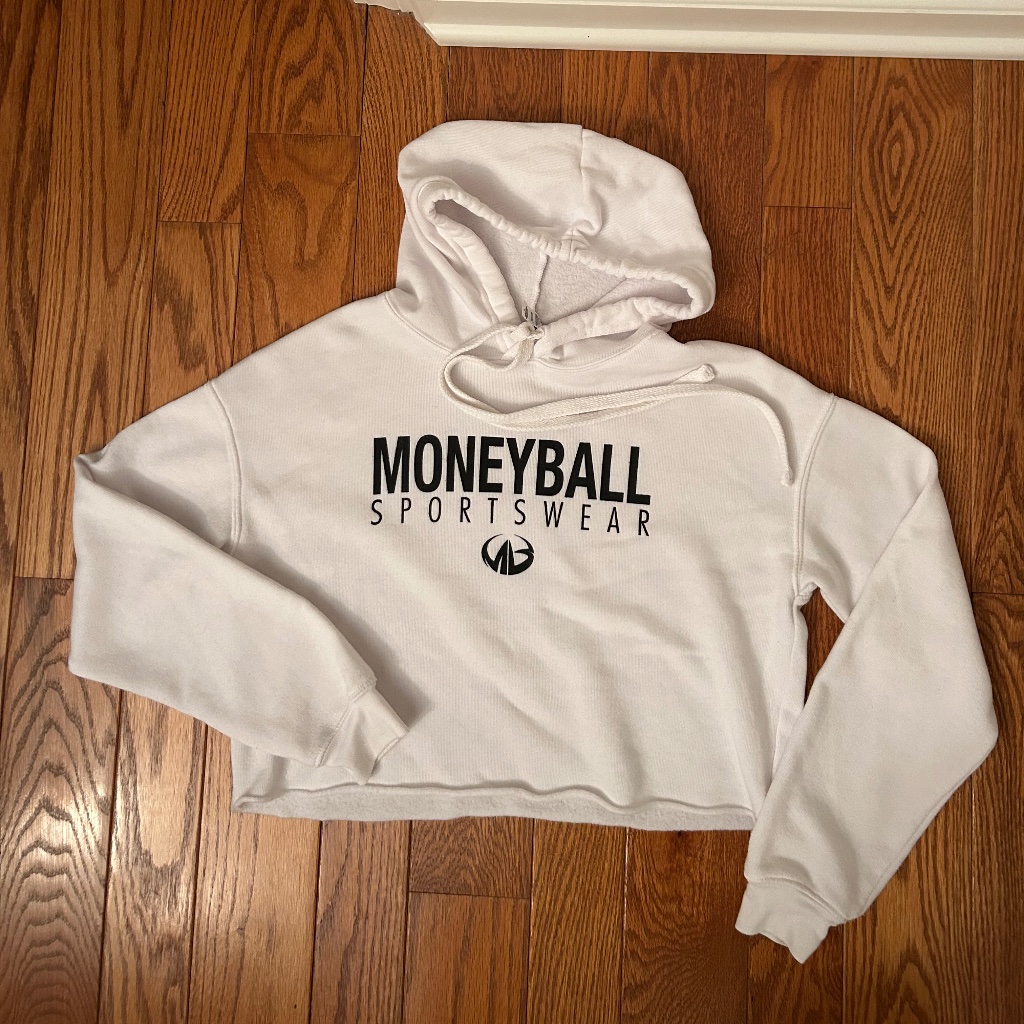 Womens Moneyball Sportswear White Hooded Cropped Sweatshirt Sz Small